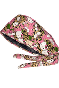 Kitty Cheetah Print Scrub Cap – Satin-Lined Tie-Back with Button Loop