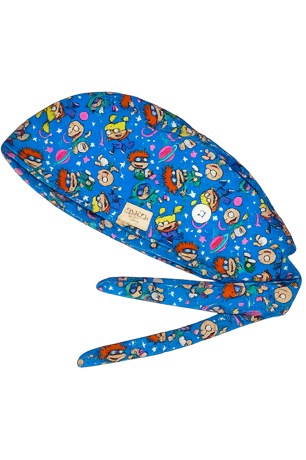 Kids in  Space Scrub Cap – Satin-Lined Tie-Back with Button Loop
