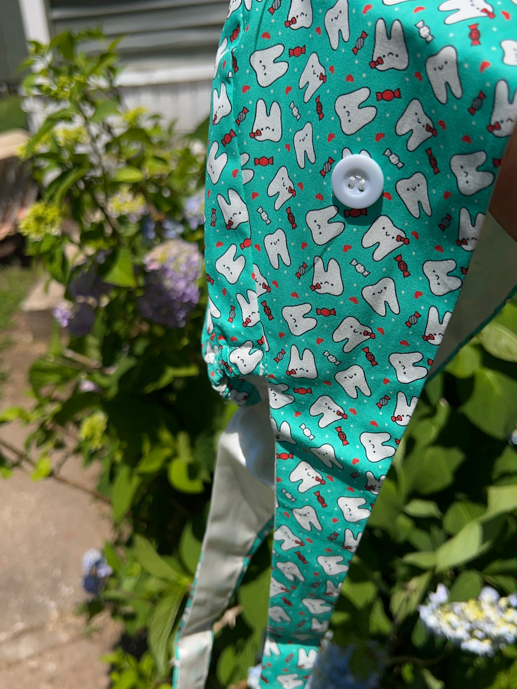 Kawaii Tooth & Candy Scrub Cap | Dental Print with Button & Tie