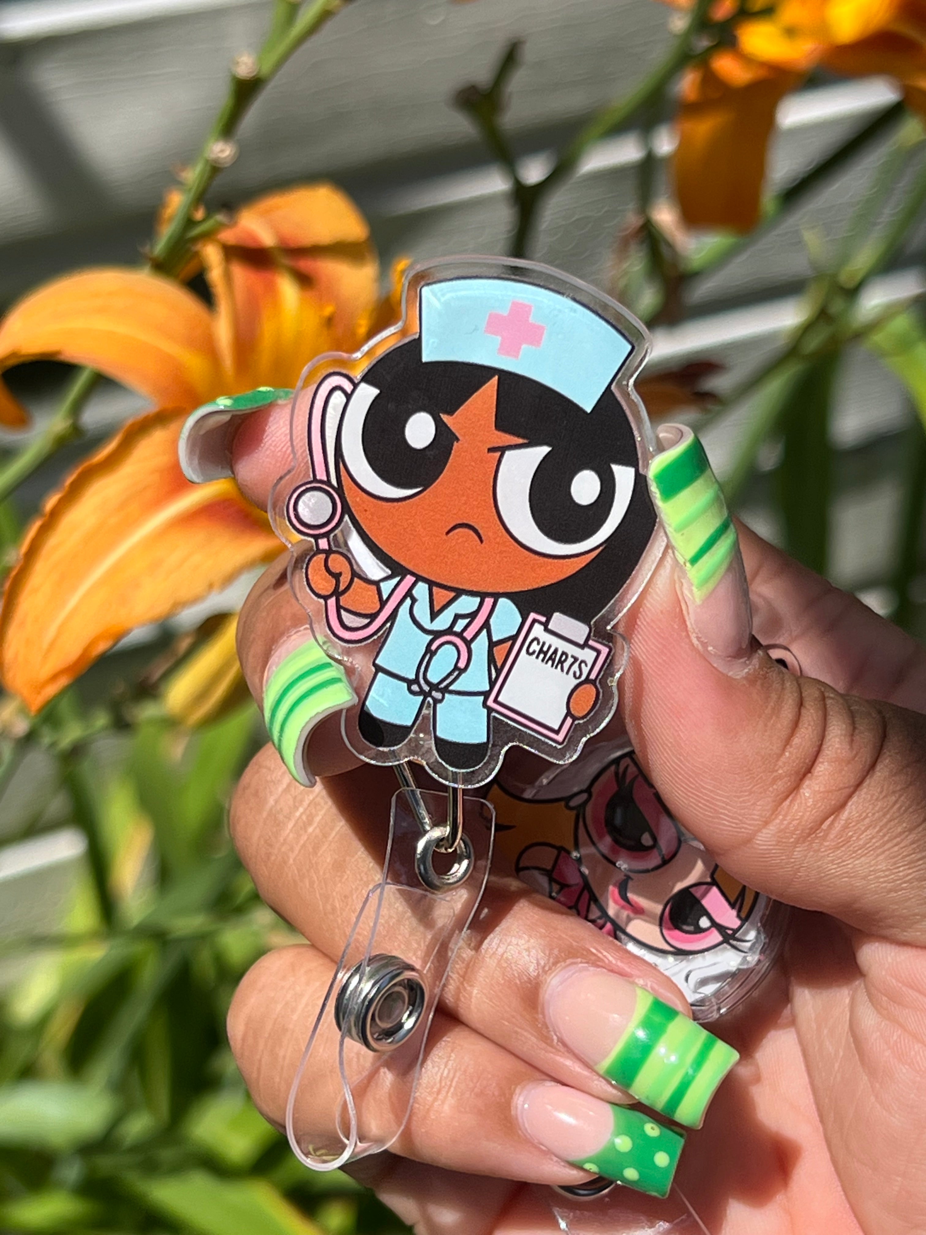 Charts & Stethoscope Nurse Badge Reel