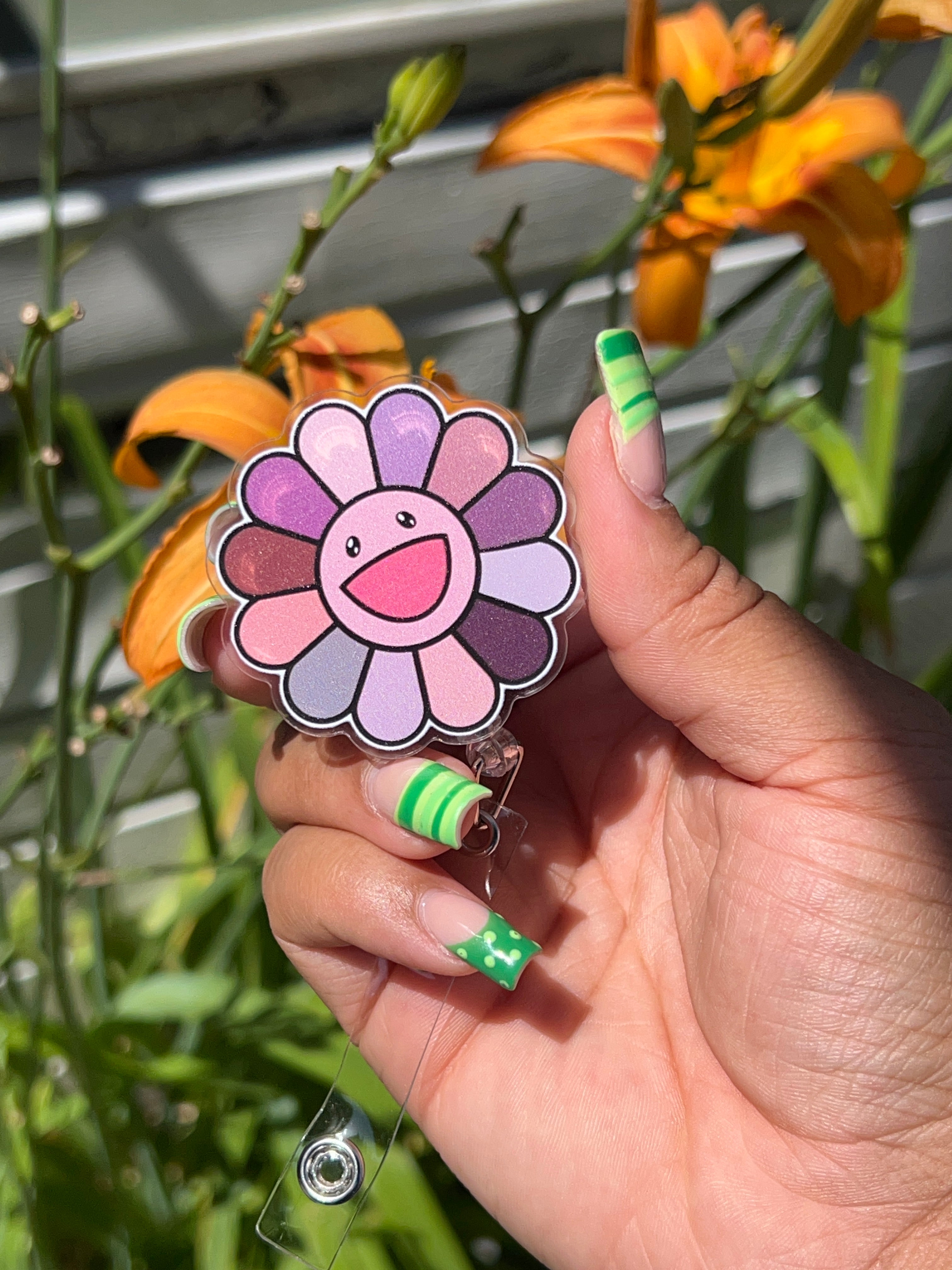 Purple  Flower Badge Reel