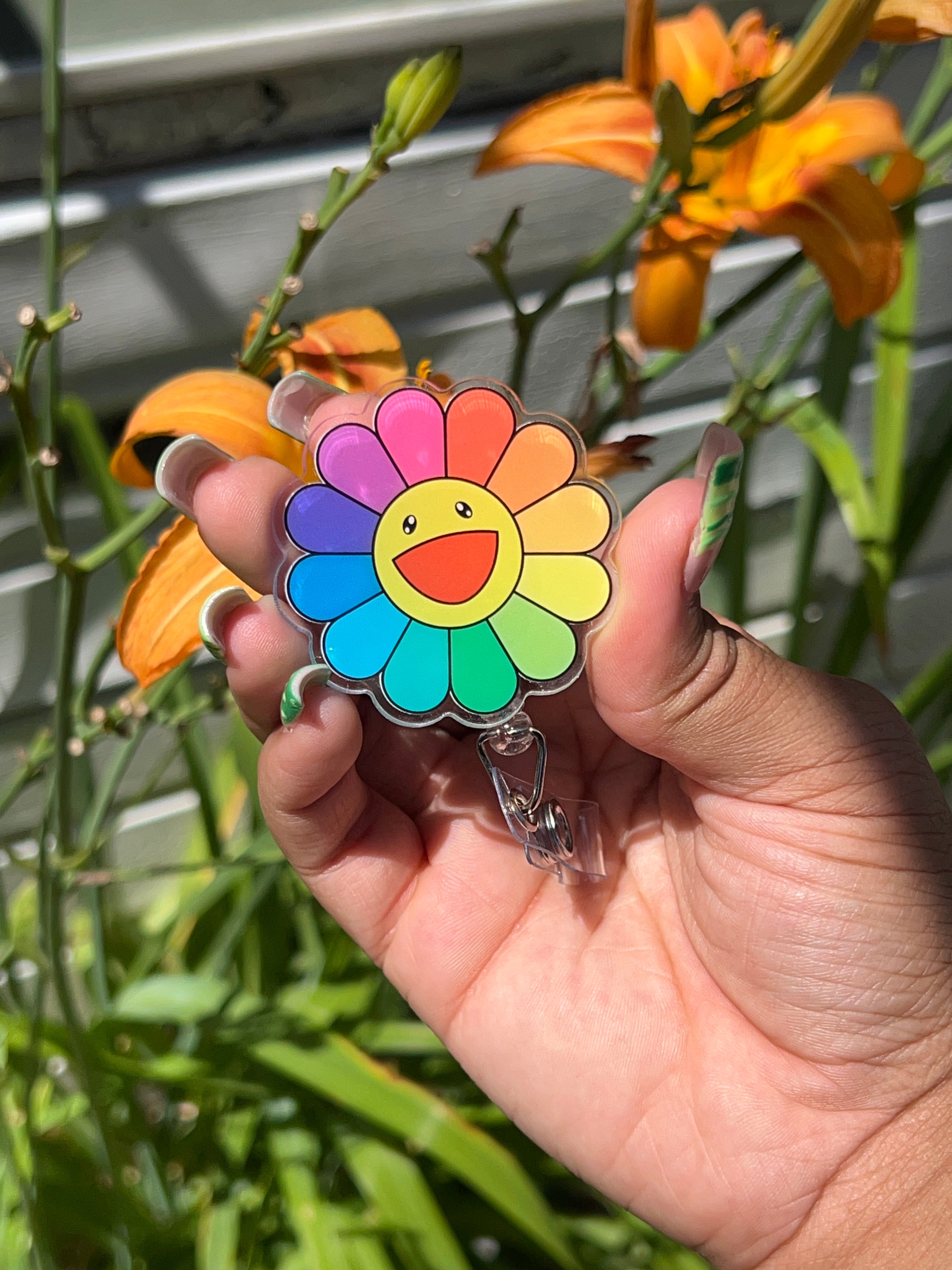Rainbow Flower Badge Reel