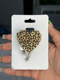 Cheetah Print Heart Badge Reel – Retractable ID Holder