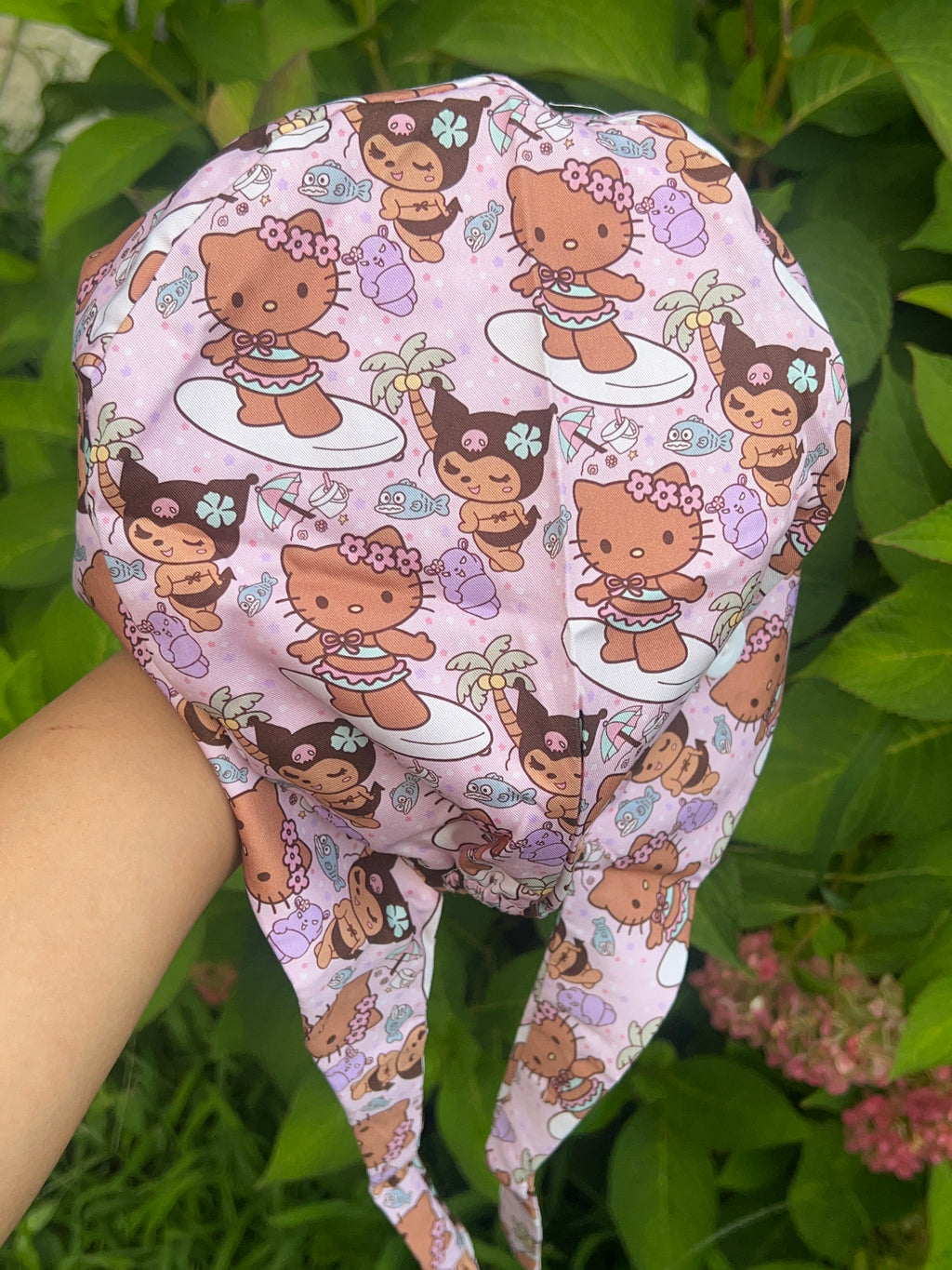 Pink Tropical Hello Kitty Scrub Cap – Hawaiian Beach Print