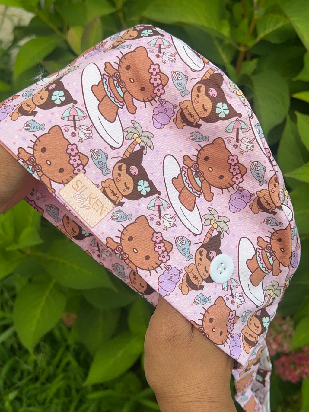 Pink Tropical Hello Kitty Scrub Cap – Hawaiian Beach Print