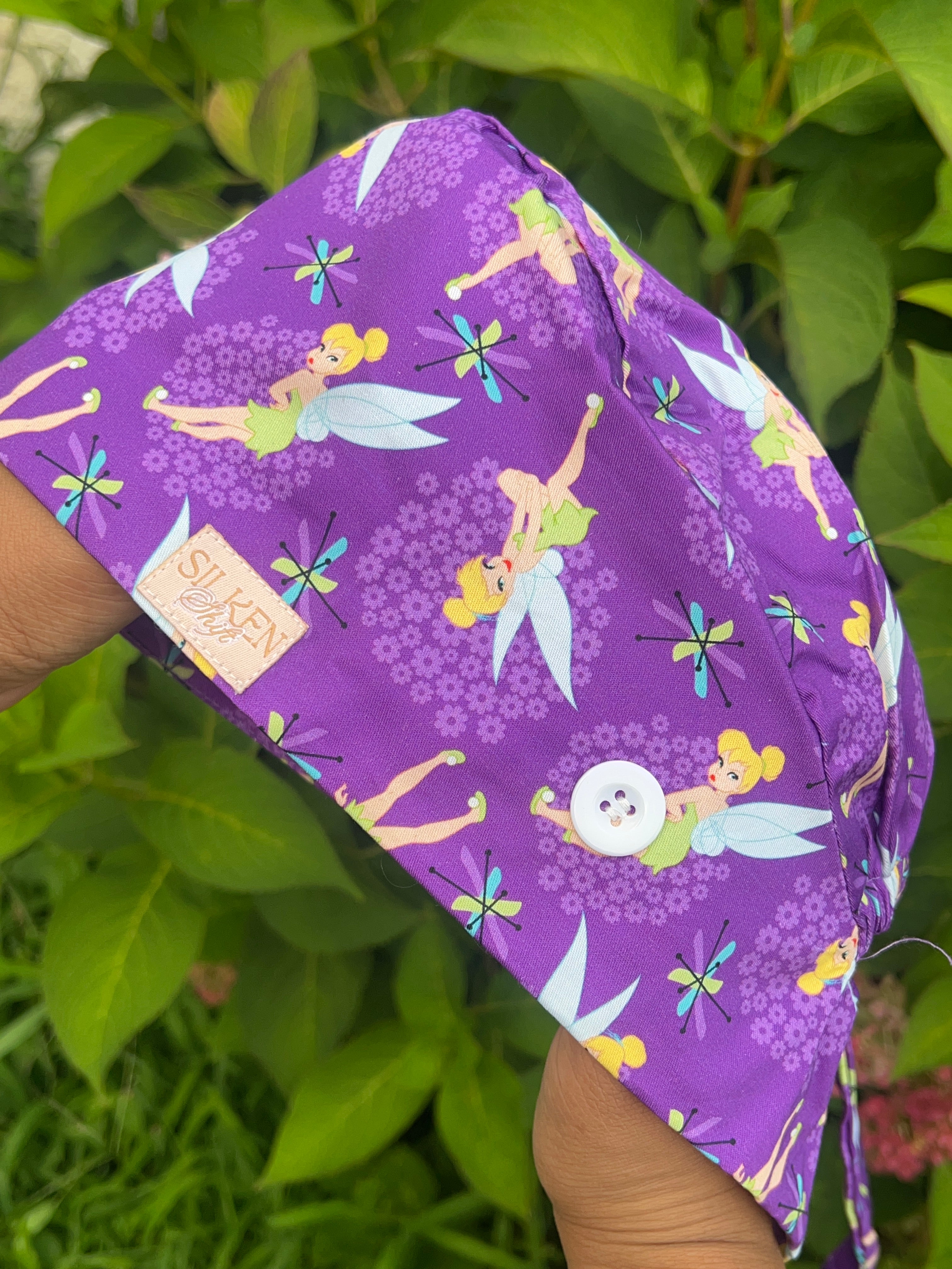 Purple Tinker Bell Fairy Scrub Cap – Dragonfly Floral Print