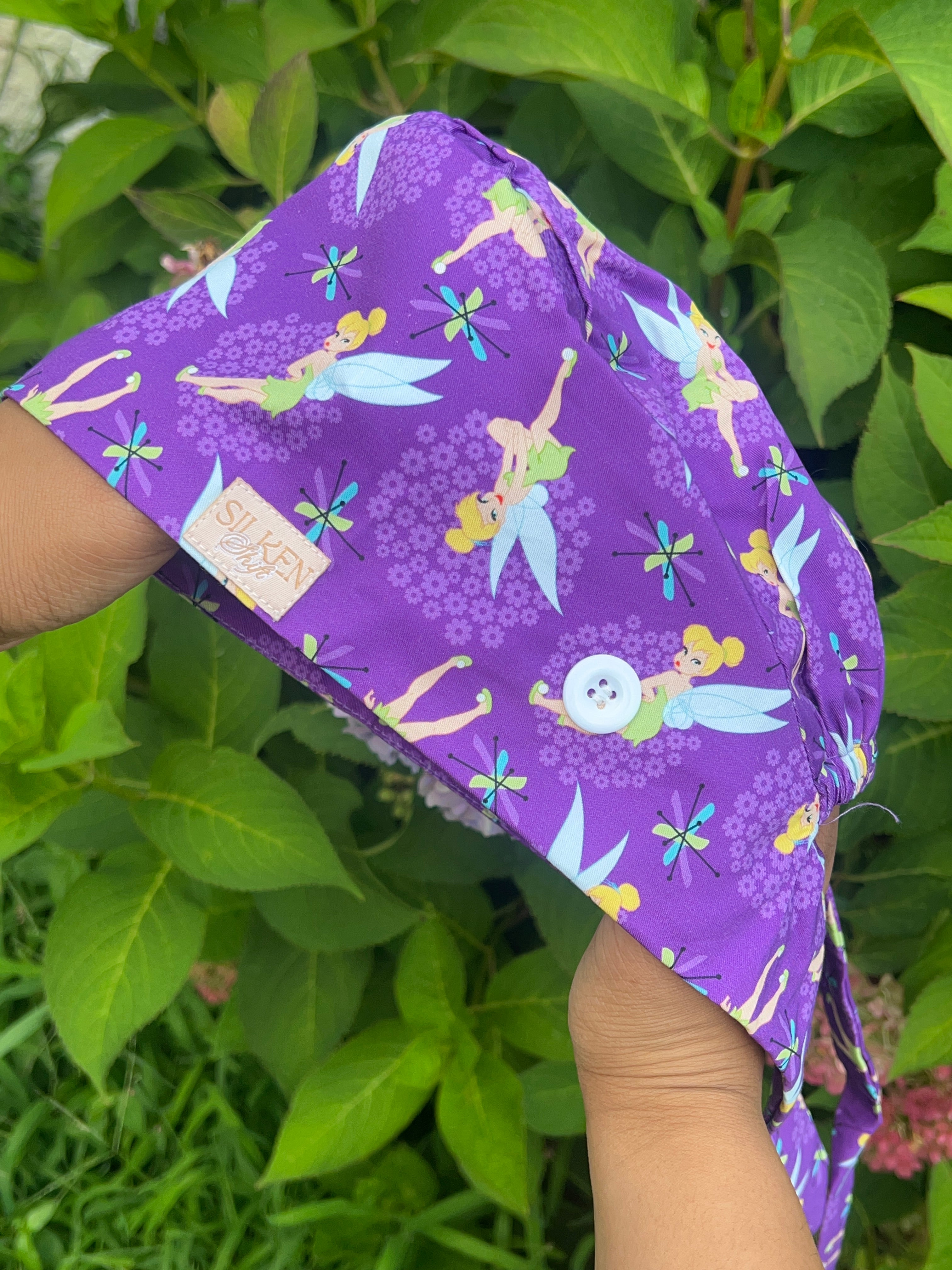 Purple Tinker Bell Fairy Scrub Cap – Dragonfly Floral Print