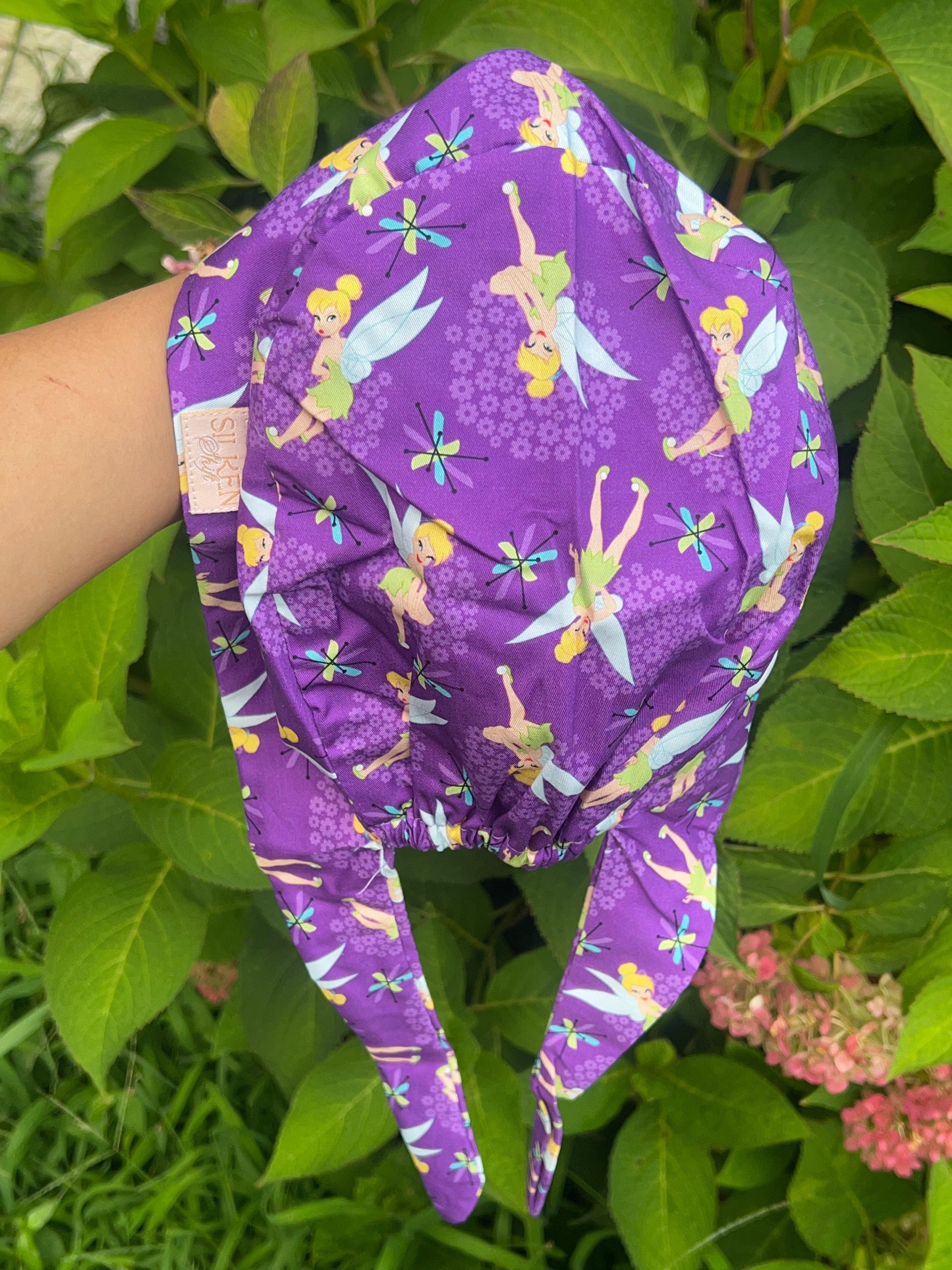 Purple Tinker Bell Fairy Scrub Cap – Dragonfly Floral Print