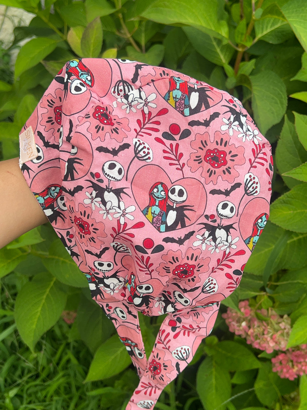 Pink Jack and Sally Scrub Cap – Nightmare Floral Print