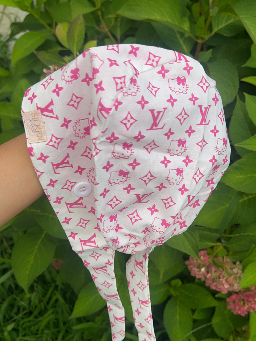 Pink Monogram Hello Kitty Scrub Cap – Designer-Inspired Print