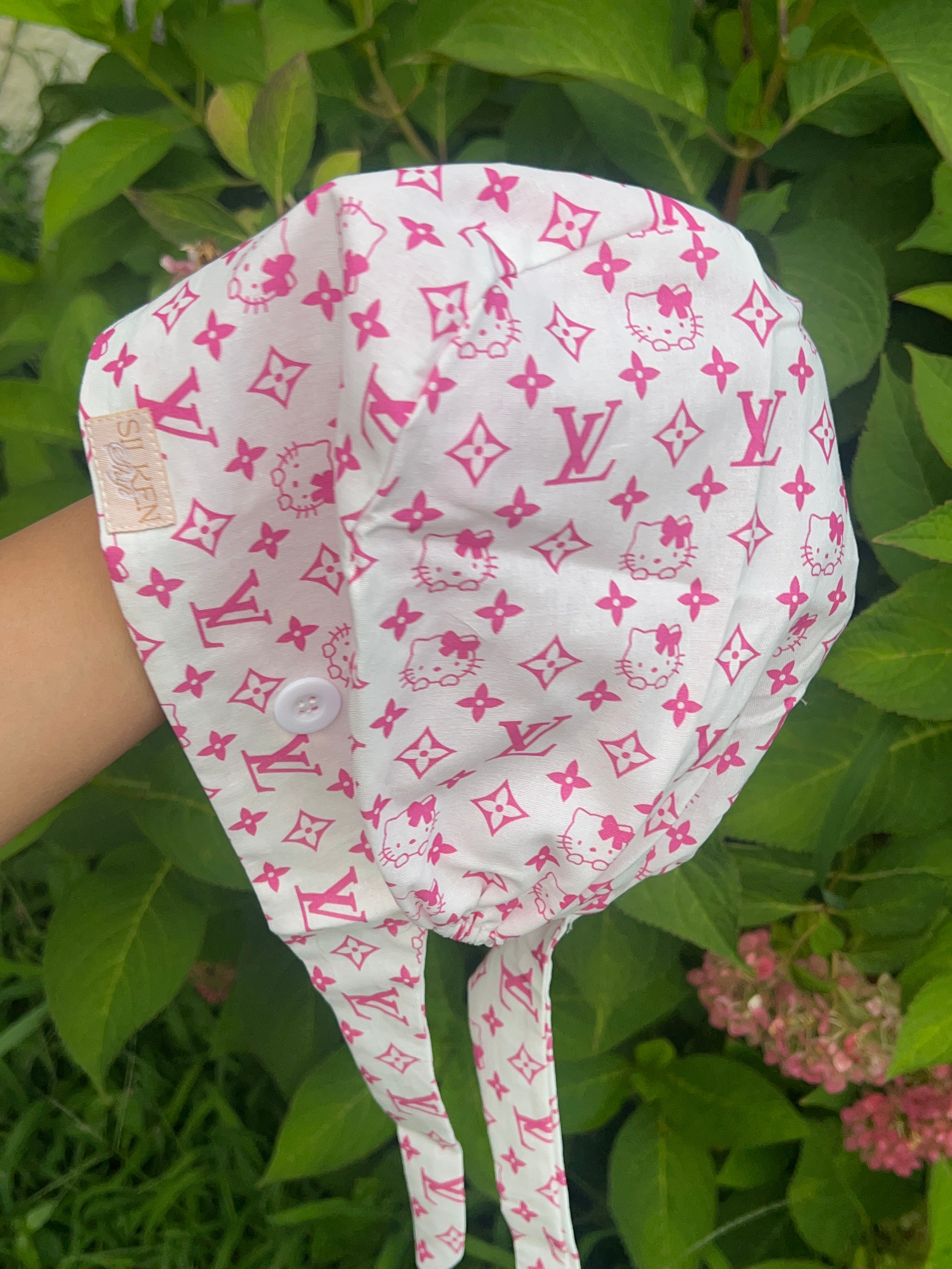 Pink Monogram Hello Kitty Scrub Cap – Designer-Inspired Print