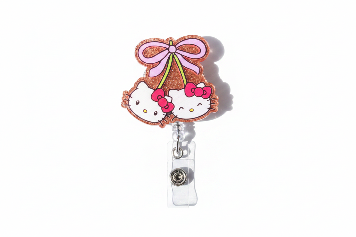 Hello Kitty Cherry Badge Reel on White Background